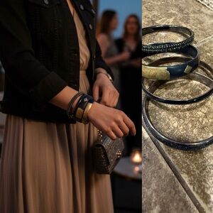 Black Gold Mixed Bangle Bracelet Stack Set Boho Statement